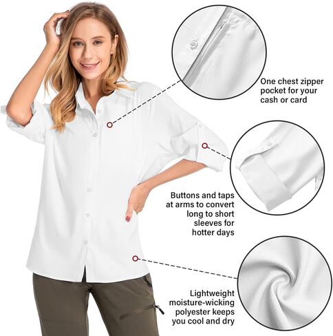 قمصان نسائية طويلة الأكمام للحماية من الشمس بعامل حماية من أشعة الشمس 50، سريعة الجفاف في الهواء الطلق، قميص للصيد والمشي لمسافات طويلة والسفر in Kuwait