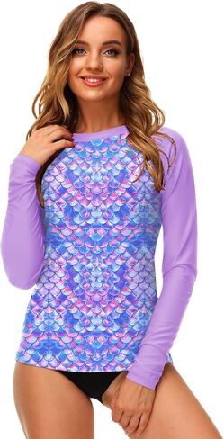 Deerose Women UPF 50+ Rash Guard Printed Swim Shirts Surf Swimwear Top in Kuwait