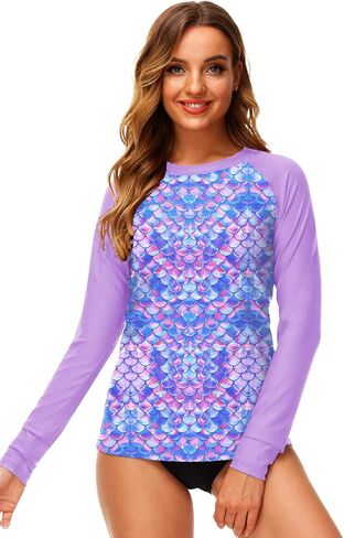 Deerose Women UPF 50+ Rash Guard Printed Swim Shirts Surf Swimwear Top in Kuwait