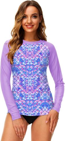 Deerose Women UPF 50+ Rash Guard Printed Swim Shirts Surf Swimwear Top in Kuwait