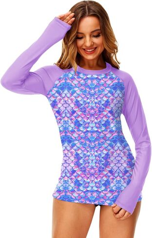 Deerose Women UPF 50+ Rash Guard Printed Swim Shirts Surf Swimwear Top in Kuwait