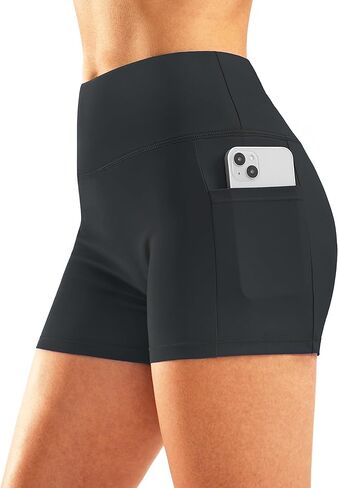 Pudolla Womens Swim Shorts High Waisted Bathing Bottom Shorts Tummy Control Board Swimsuit with Pockets in Kuwait