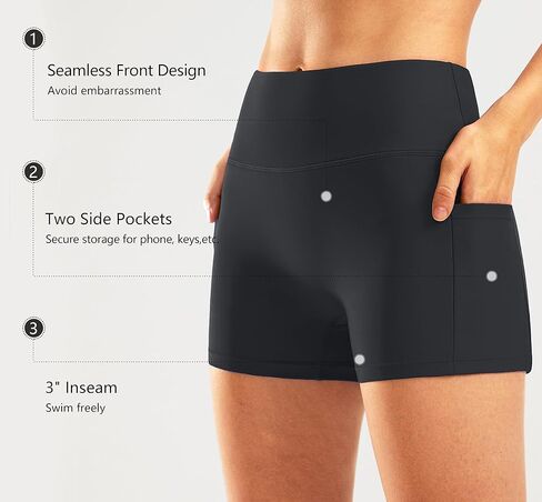 Pudolla Womens Swim Shorts High Waisted Bathing Bottom Shorts Tummy Control Board Swimsuit with Pockets in Kuwait