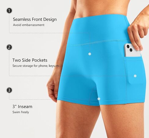 Pudolla Womens Swim Shorts High Waisted Bathing Bottom Shorts Tummy Control Board Swimsuit with Pockets in Kuwait