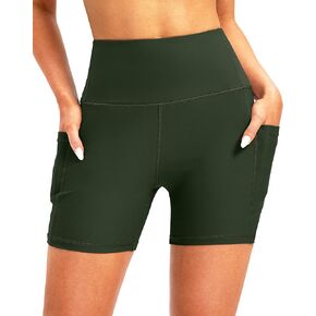 Soothfeel Women's High Waisted Swim Board Shorts 5 Inch UPF 50+ Tummy Control Bathing Suit Bottoms for Women with Pockets