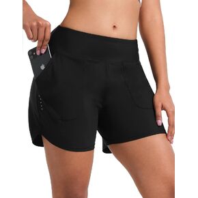 BVVU Women's 5 inch Swim Board Shorts Tummy Control Swimsuit Bottoms UPF50+ High Waisted Beach Shorts for Women with Liner