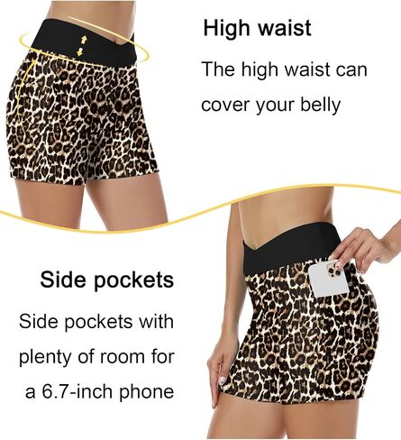 Tournesol Women's 5" Swim Shorts High Waisted Swimsuit Bottoms Cross Waist Bathing Suit Swimwear Boy Shorts with Pocket in Kuwait