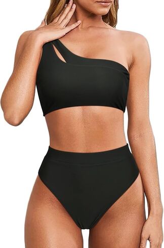 MOOSLOVER Women Cutout One Shoulder High Waisted Bikini High Cut Two Piece Swimsuits in Saudi Arabia