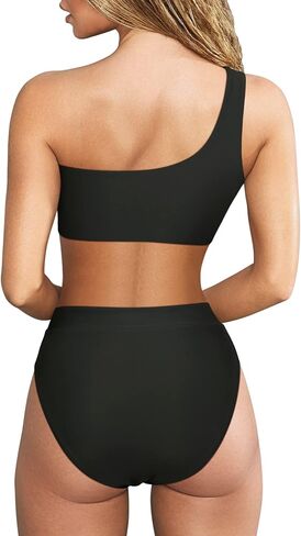 MOOSLOVER Women Cutout One Shoulder High Waisted Bikini High Cut Two Piece Swimsuits in Saudi Arabia