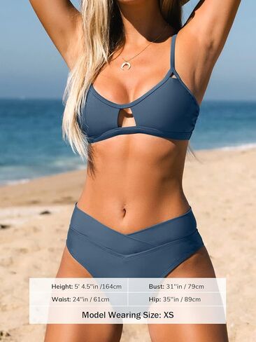 CUPSHE Bikini Set for Women Two Piece Swimsuits Cut Out High Waisted Scoop Neck V Cut Bottom in Kuwait