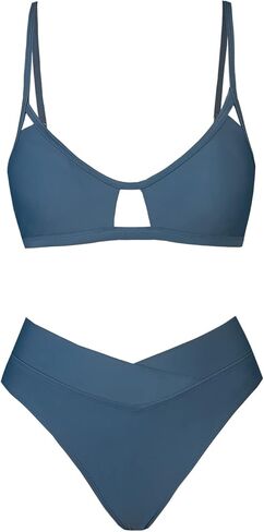 CUPSHE Bikini Set for Women Two Piece Swimsuits Cut Out High Waisted Scoop Neck V Cut Bottom in Kuwait