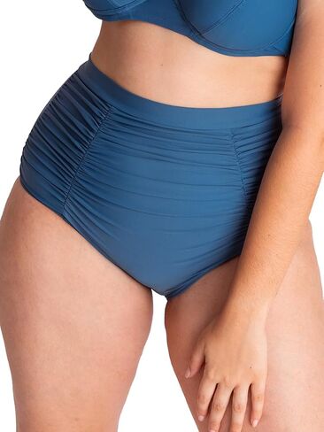SHAPERMINT Women Ruched High Waisted Bikini Bottom Swimsuit, Tummy Control Full Coverage Swimwear, Small to Plus Size in Kuwait