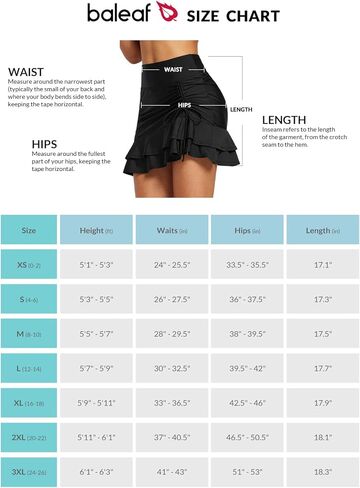 BALEAF Women's High Waisted Adjustable Drawstring Ruffle Swim Skirt Bottoms Modest Tummy Control Swim Skort with Pocket Liner in Kuwait