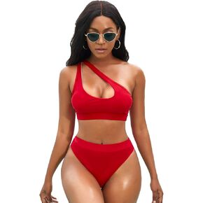 NAFLEAP Women's One Shoulder Sport Bikini Set High Waisted Cutout Swimsuit Crop Top Bathing Suit