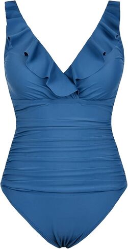 Firpearl Women's Ruffle One Piece Bathing Suits V Neck Vintage Tummy Control Swimsuit Swimwear in Kuwait