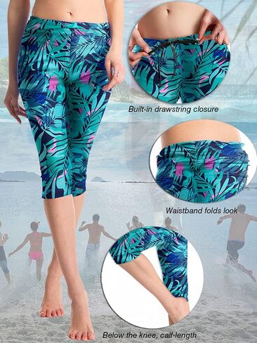 بنطال سباحة للسيدات من KEEPRONE للسباحة بطول الركبة وحزام خصر مطوي جانبيًا in Kuwait