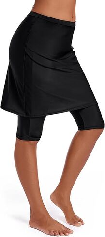 Micosuza Womens Skirted Swim Capris Sun Protective UPF 50+ Swimming Tight with Attached Skirt Sport Leggings in Kuwait
