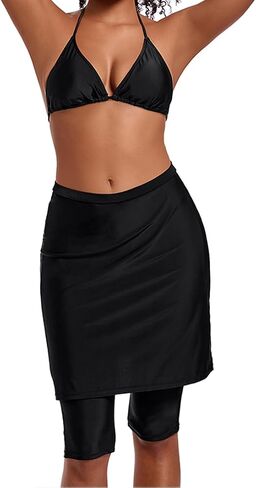 Micosuza Womens Skirted Swim Capris Sun Protective UPF 50+ Swimming Tight with Attached Skirt Sport Leggings in Kuwait