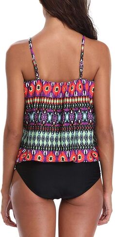 Two Piece Bandeau Tankini Swimsuits for Women Loose Blouson Swim Top with Bikini Bottom Tummy Control Bathing Suits in Kuwait