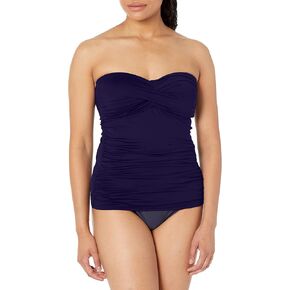 Anne Cole Women's Solid Twist Front Shirred Bandeau Tankini Swim Top