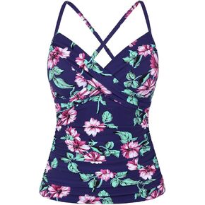 Hilor Women's Underwire Tankini Top Swimwear Twist V Neck Swimsuits for Big Busted Tummy Control Bathing Suits Top Only