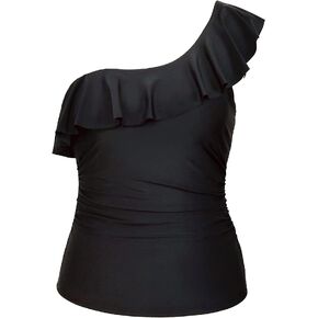 Yonique Womens One Shoulder Tankini Tops Ruffle Swim Tops Strapless Bathing Suit Tops No Bottoms