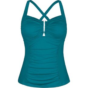 ملابس سباحة Firpearl Tankini للنساء ملابس سباحة متقاطعة من الخلف ملابس سباحة مكشكشة للتحكم في البطن ملابس استحمام علوية فقط in Saudi Arabia