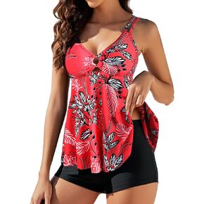 SEAFORM Women's Tankini Swimsuits Two-Piece Tummy Control Bathing Suits V-Neck Printing Swim Dress for Women with Boyshorts in Kuwait