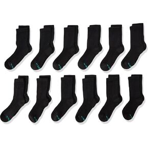 Hanes Boys' Socks, Double Tough Cushioned Crew Socks, 12-pair Packs
