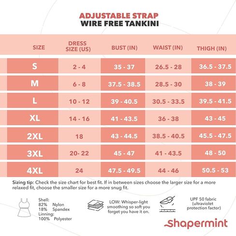 تانكيني SHAPERMINT Essentials بحزام قابل للتعديل وخالي من الأسلاك - ملابس سباحة للنساء من المقاسات الصغيرة إلى الكبيرة in Kuwait