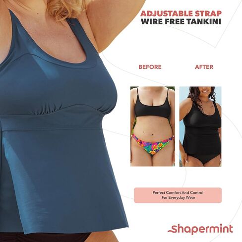 تانكيني SHAPERMINT Essentials بحزام قابل للتعديل وخالي من الأسلاك - ملابس سباحة للنساء من المقاسات الصغيرة إلى الكبيرة in Kuwait