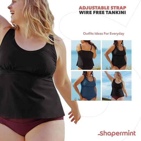 تانكيني SHAPERMINT Essentials بحزام قابل للتعديل وخالي من الأسلاك - ملابس سباحة للنساء من المقاسات الصغيرة إلى الكبيرة in Kuwait
