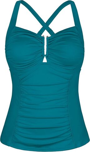 ملابس سباحة Firpearl Tankini للنساء ملابس سباحة متقاطعة من الخلف ملابس سباحة مكشكشة للتحكم في البطن ملابس استحمام علوية فقط in Saudi Arabia