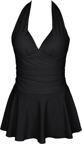 Omichic Womens Halter Tankini Swimsuits Two Piece Tummy Control Bathing Suits V Neck Swimdress with Boyshorts Swimwear in Kuwait
