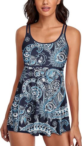 UNIQWETO Tummy Control Tankini Swimsuits for Women's 2 Piece Swimderss Bikini Bathing Suits Tank Top with Boyshorts Swimswear in Kuwait
