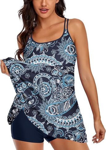 UNIQWETO Tummy Control Tankini Swimsuits for Women's 2 Piece Swimderss Bikini Bathing Suits Tank Top with Boyshorts Swimswear in Kuwait