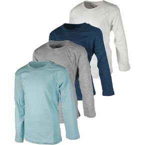 BROOKLYN VERTICAL Boys 4 Pack Long Sleeve Soft Cotton Tagless Crew Neck Tee Shirts| Sizes 2T to 18/20 in Kuwait