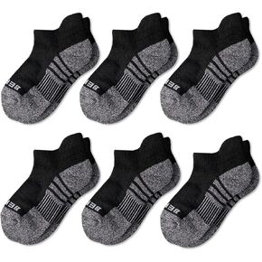 BERING Kids' Athletic Cushioned Ankle Socks 6 Pairs Low Cut Tab for Youth Boys Girls