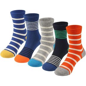 COTTON DAY Kids Boys Crew Dress Socks Bright Colorful Stripes Design