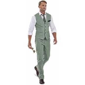 Casual Linen Beige Men's 2 Piece Suits Wedding Suits Slim Fit Groomsmen Tuxedos Prom Blazer Custom Summer Linen Vest+Pant