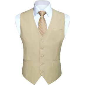 HISDERN Men's Suit Vest Business Formal Dress Waistcoat Vest with 3 Pockets for Suit or Tuxedo