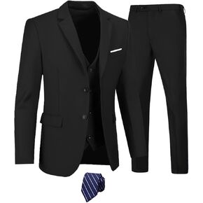 Furuyal Men's Suits 3 Piece Slim Fit Suit Set,Two Button Wedding Business Tuxedo Solid Blazer Jacket Vest Pants with Tie