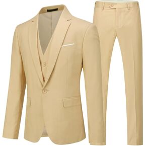 Cloudstyle Mens 3-Piece Suit Notched Lapel One Button Slim Fit Formal Jacket Vest Pants Set