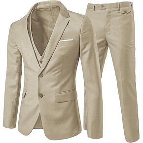 Cloudstyle Men's 3-Piece 2 Buttons Slim Fit Solid Color Jacket Smart Wedding Formal Suit