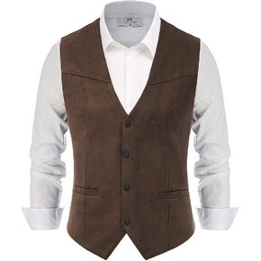 PJ PAUL JONES Men's Western Cowboy Suit Vest Slim Fit Faux Suede Leather Dress Vests Waistcoat for Wedding