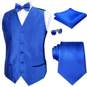 Alizeal Mens Classic 5 Pcs Solid Color Satin Suit Vest Set
