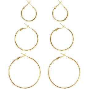Big Gold Hoop Earrings for Women Hypoallergenic 925 Sterling Silver Post Thin Loop 14K Gold Plated Hoop Earrings Set for Girls, 3 Pairs