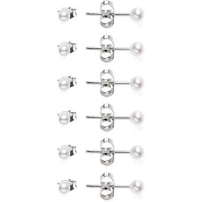 Dainty Pearl Earrings for Women: Hypoallergenic 6 Pairs Pearl Stud Earrings Set AAA+ Quality Freshwater Cultured Pearl Earrings Tiny Small and Big Ball Pearl Earrings for Women (3-8MM) in Kuwait