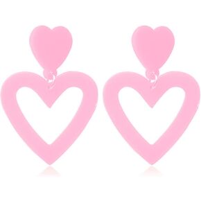 2023 Summer Hot Pink Love Heart Earrings for Women Girls Y2K Double Heart Red Dangle Earrings Lightweight Acrylic Earrings Jewelry Gifts for Valentine's Day Wife Mom Girlfriend Her