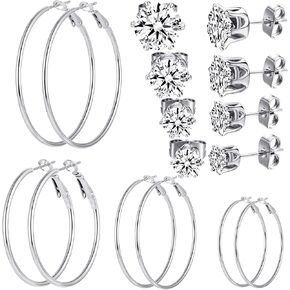 Cuicanstar 8/10 Pairs Stainless Steel Gold Hoops Silver Hoop Earrings Hypoallergenic Half Hoop Cartilage Piercing Earrings Tiny Ball Cubic Zirconia Stud Earrings Set for Women Girls in Saudi Arabia